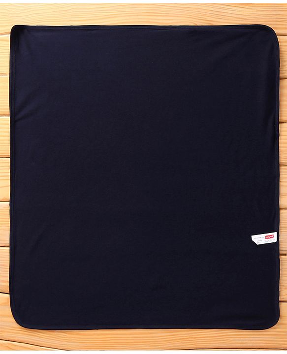 Babyhug Terry Cotton Knit Hooded Towel with Dolphin Patch L 76 x B 76 cm - Navy Blue