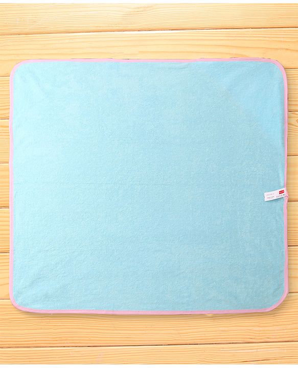 Babyhug Terry Knit Hooded Towel with Bird Embroidery & Polka Dot Print L 76.2 x B 76.2 cm - Light Blue