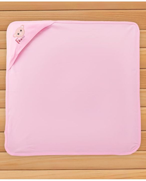 Babyhug Cotton Interlock Knit Hooded Towel with Bear Print L 76.2 x B 76.2 cm - Pink