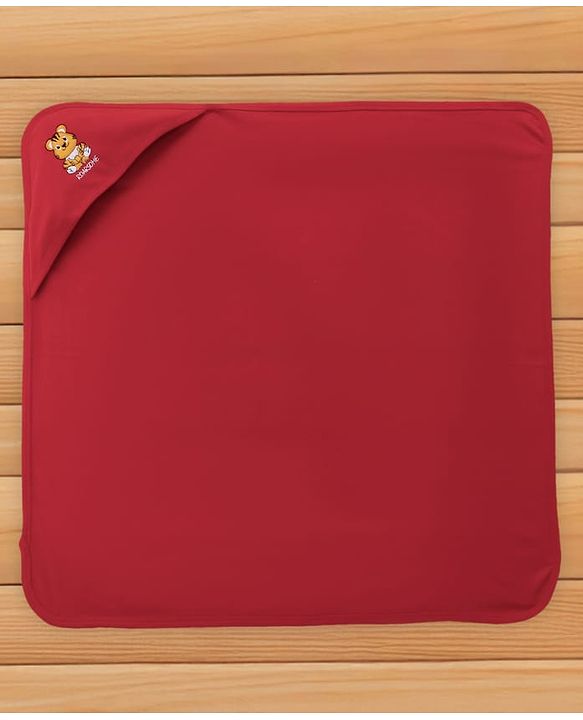 Babyhug Cotton Interlock Knit Hooded Towel with Tiger Print L 76.2 x B 76.2 cm - Red