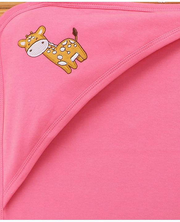 Babyhug Cotton Interlock Knit Hooded Towel with Giraffe Print L 76.2 x B 76.2 cm - Pink