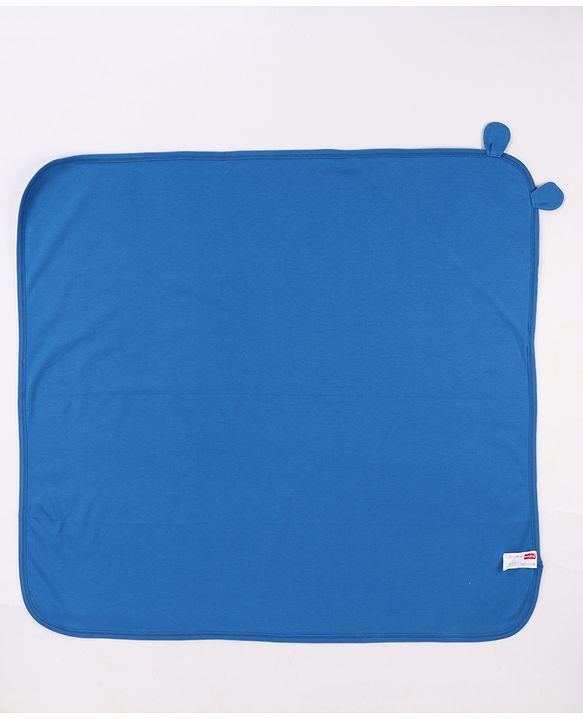 Babyhug Cotton Interlock Knit Hooded Towel with Hippo Print L 76.2 x B 76.2 cm - Light Blue