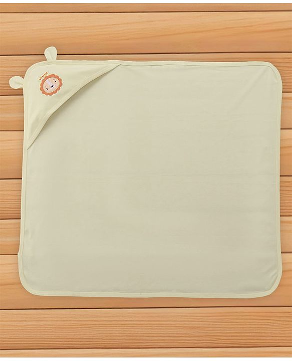 Babyhug Cotton Interlock Knit Hooded Towel with Lion Print L 76.2 x B 76.2 cm - Yellow