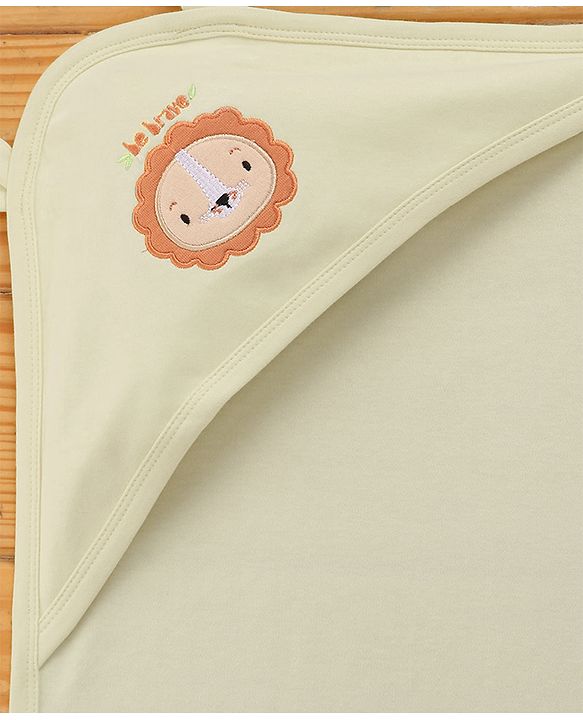Babyhug Cotton Interlock Knit Hooded Towel with Lion Print L 76.2 x B 76.2 cm - Yellow