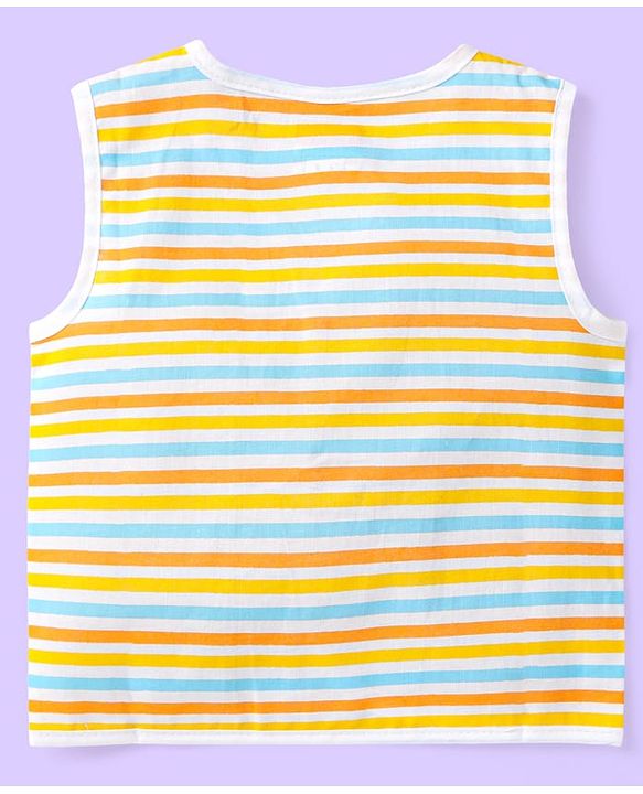 Babyhug Cotton Sleeveless Front Open Jhabla with Stripes & Beach Print Pack of 3 - Light Blue