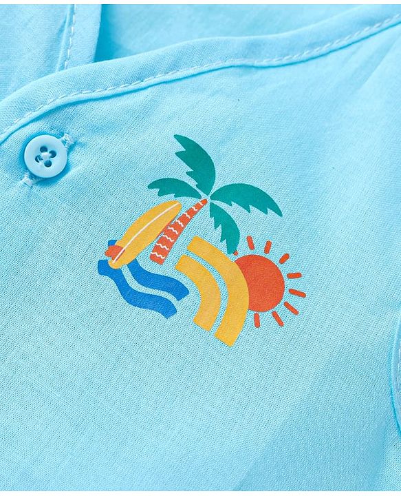 Babyhug Cotton Sleeveless Front Open Jhabla with Stripes & Beach Print Pack of 3 - Light Blue