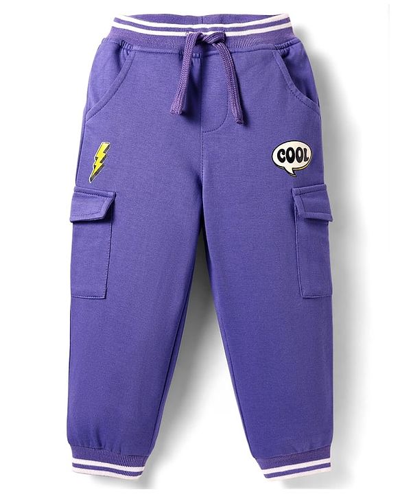 Babyhug Cotton Looper Knit Full Length Printed Lounge Pant - Purple