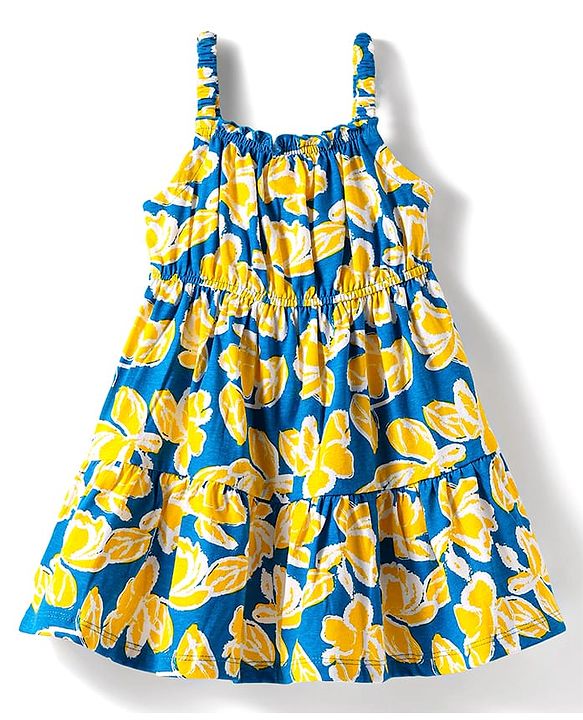 Babyhug 100% Cotton Single Jersey Knit Sleeveless Frock with Floral Print - Blue