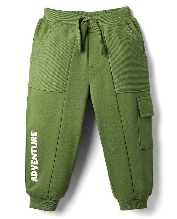 Babyhug Cotton Looper Knit Full Length Cut & Sew Lounge Pant with Text Print - Green