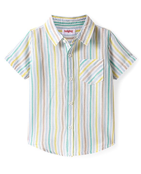 Babyhug Cotton Woven Half Sleeves Striped Shirt - Multicolour
