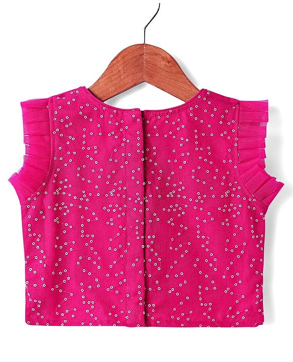 Babyhug Woven Sleeveless Lehenga Choli Set And Dupatta With Sequinned Embroidery & Lace Detailing - Dark Pink