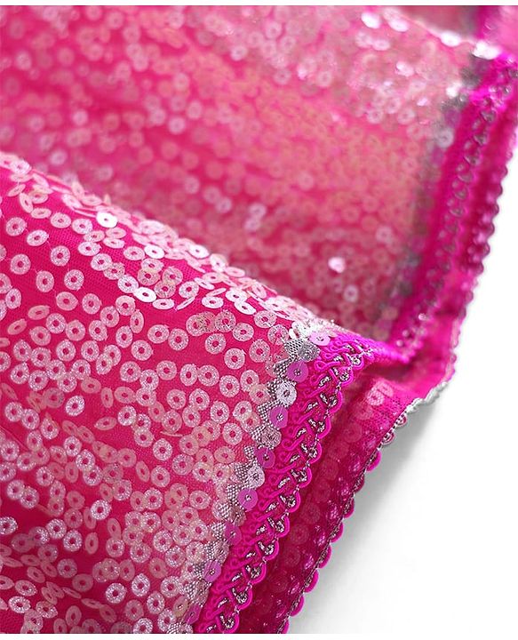 Babyhug Woven Sleeveless Lehenga Choli Set And Dupatta With Sequinned Embroidery & Lace Detailing - Dark Pink