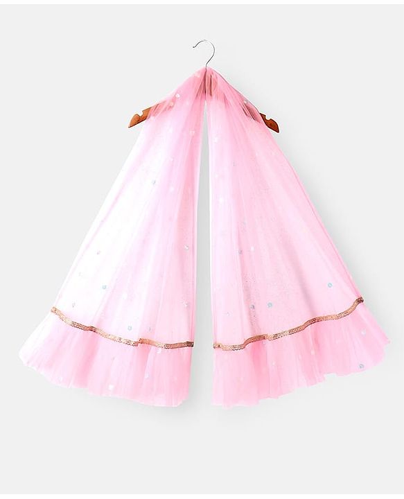 Babyhug Net Woven Off Shoulder Floral Sequenced Embroidered Choli Lehenga Set With and Dupatta - Pink