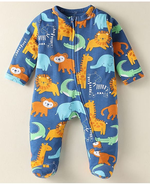 Babyhug Cotton Full Sleeves Winter Wear Suits With Shoes Print - Navy Blue