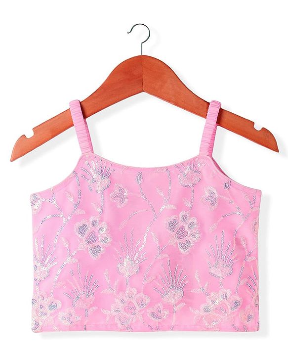 Babyhug Woven Sleeveless Floral Sequenced Embroidered Choli Lehenga Set With Dupatta - Pink