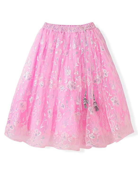 Babyhug Woven Sleeveless Floral Sequenced Embroidered Choli Lehenga Set With Dupatta - Pink