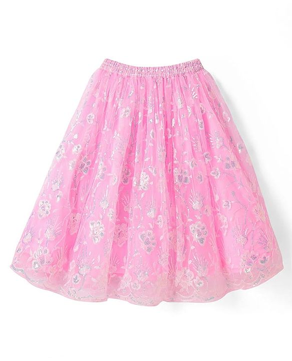 Babyhug Woven Sleeveless Floral Sequenced Embroidered Choli Lehenga Set With Dupatta - Pink