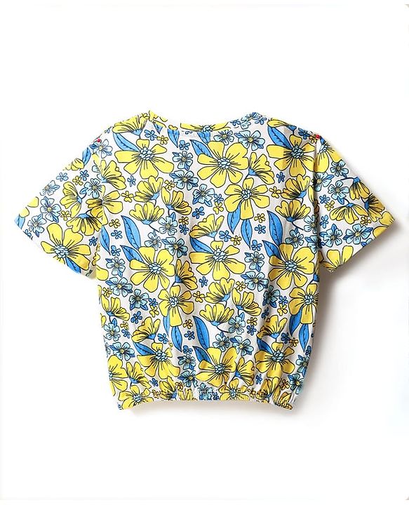 Pine Kids Cotton Knit Half Sleeves Floral Printed T-Shirt - White