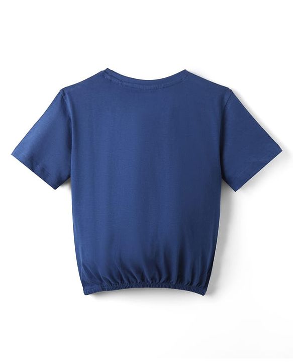 Pine Kids Cotton Knit Half Sleeves T-Shirt with Butterfly Foil Print - Navy Blue