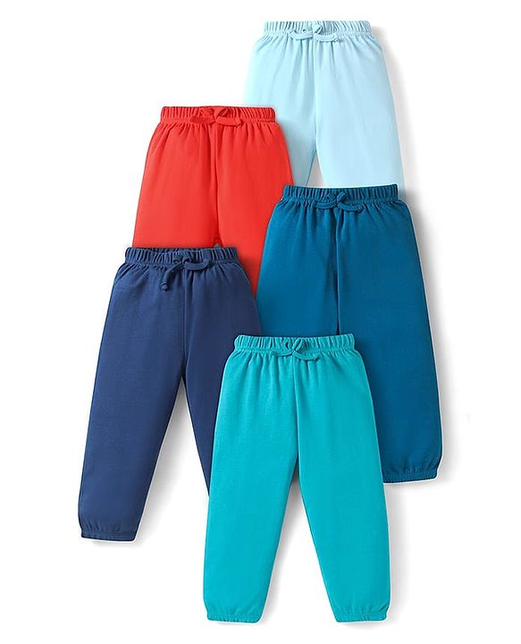 Babyhug Cotton Jersey Knit Full Length Solid Lounge Pants Pack of 5 - Multi Color