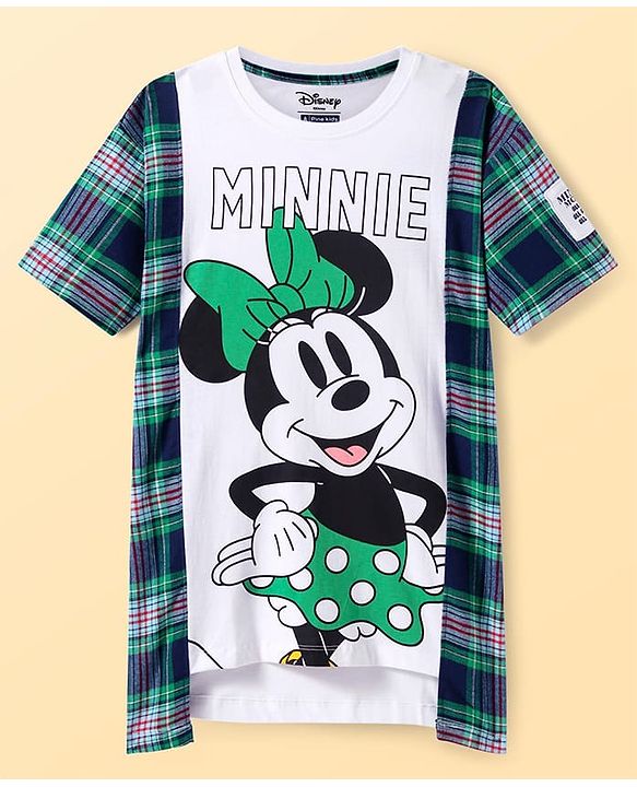 Pine Kids Disney Single Jersey Knit Half Sleeves Shrug Style Dress with Minnie Mouse Graphics & Badge Detailing - Green