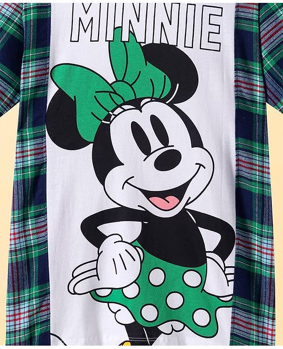 Pine Kids Disney Single Jersey Knit Half Sleeves Shrug Style Dress with Minnie Mouse Graphics & Badge Detailing - Green