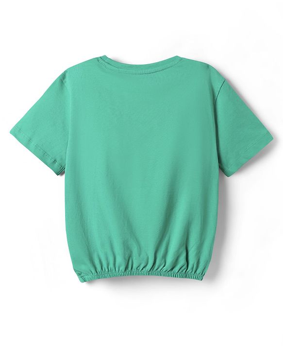 Pine Kids Cotton Knit Half Sleeves T-Shirt with Believe in Yourself Text Print - Mint