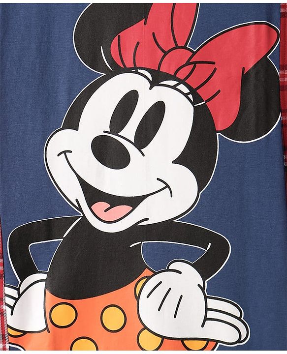 Pine Kids Disney Single Jersey Knit Half Sleeves Shrug Style Frock With Minnie Mouse Graphics & Badge Detailing - Red & Navy Blue