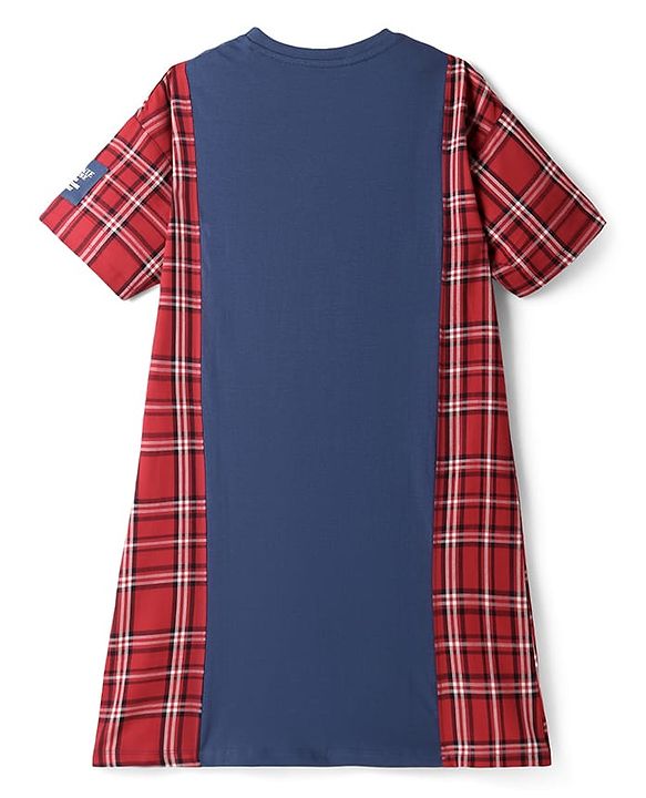 Pine Kids Disney Single Jersey Knit Half Sleeves Shrug Style Frock With Minnie Mouse Graphics & Badge Detailing - Red & Navy Blue