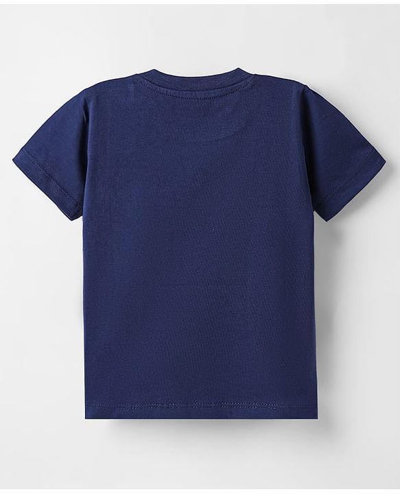 Babyhug Cotton Knit Half Sleeves T-Shirt with Dino Print - Navy Blue