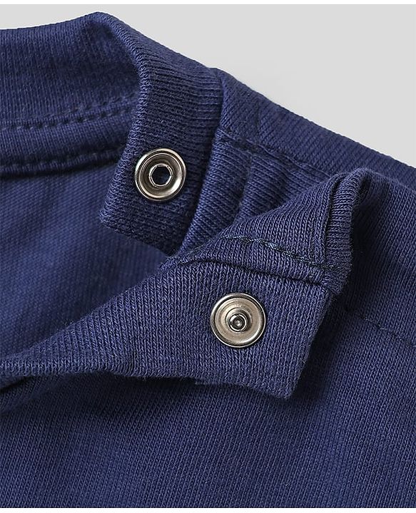 Babyhug Cotton Knit Half Sleeves T-Shirt with Dino Print - Navy Blue
