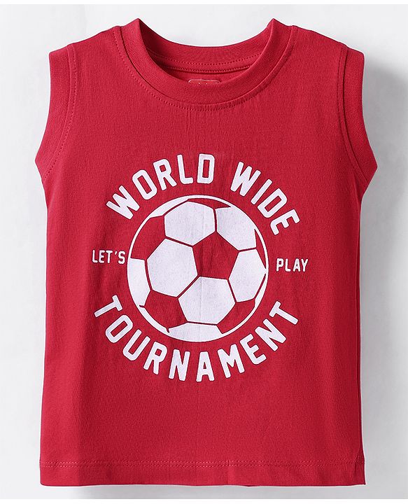 Babyhug 100% Cotton Sleeveless T-Shirt - Red & White