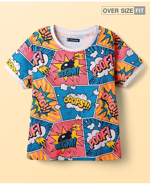 Pine Kids Cotton Knit Half Sleeves T-Shirt with Text Print - Pink