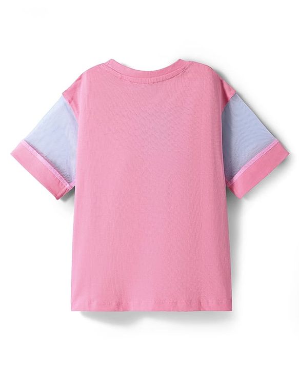 Pine Kids Cotton Knit Half Sleeves Oversized T-Shirt with Text Print - Pink