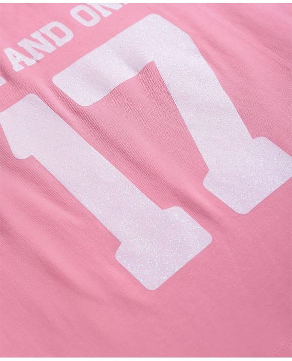 Pine Kids Cotton Knit Half Sleeves Oversized T-Shirt with Text Print - Pink