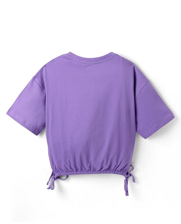 Pine Kids Cotton Knit Half Sleeves T-Shirt With Los Angeles Text Print - Purple
