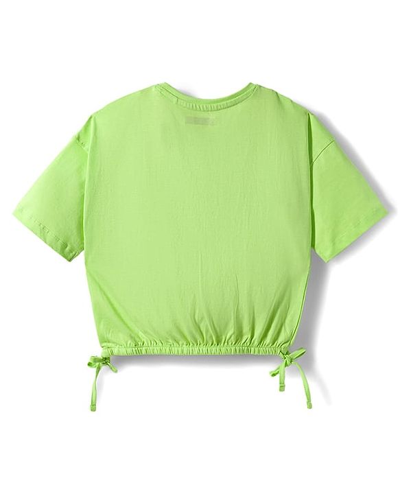 Pine Kids Cotton Knit Half Sleeves T-Shirt With Floral Print & Knot Detailing - Green
