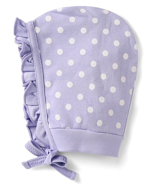 Babyhug 100% Cotton Polka Dots & Floral Printed Bonnet Bonnet Caps with Knot Pack of 2 Yellow & Lavender - Diameter 11.5 cm