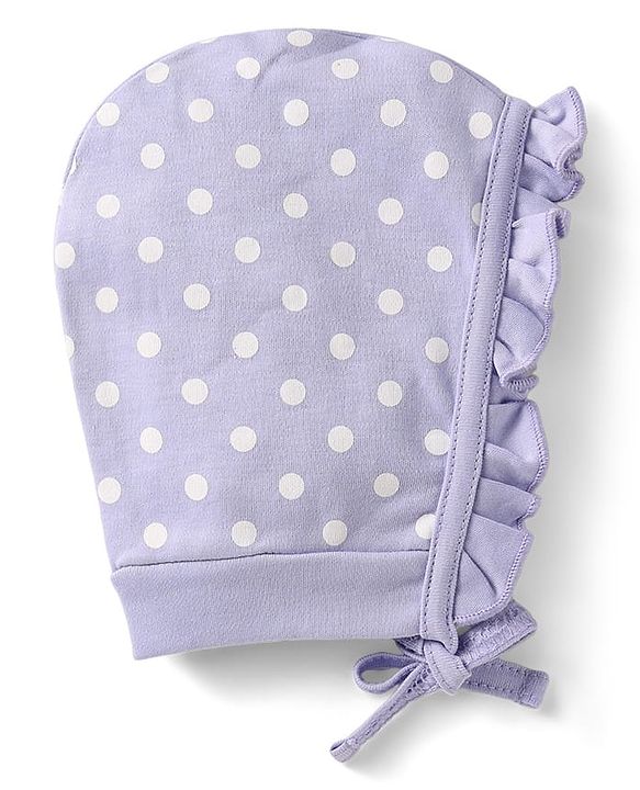 Babyhug 100% Cotton Polka Dots & Floral Printed Bonnet Bonnet Caps with Knot Pack of 2 Yellow & Lavender - Diameter 11.5 cm