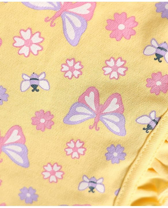 Babyhug 100% Cotton Polka Dots & Floral Printed Bonnet Bonnet Caps with Knot Pack of 2 Yellow & Lavender - Diameter 11.5 cm