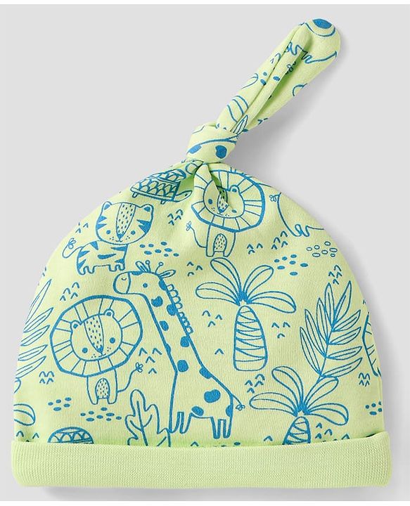 Babyhug 100% Cotton Cap with Jungle Print - Light Green
