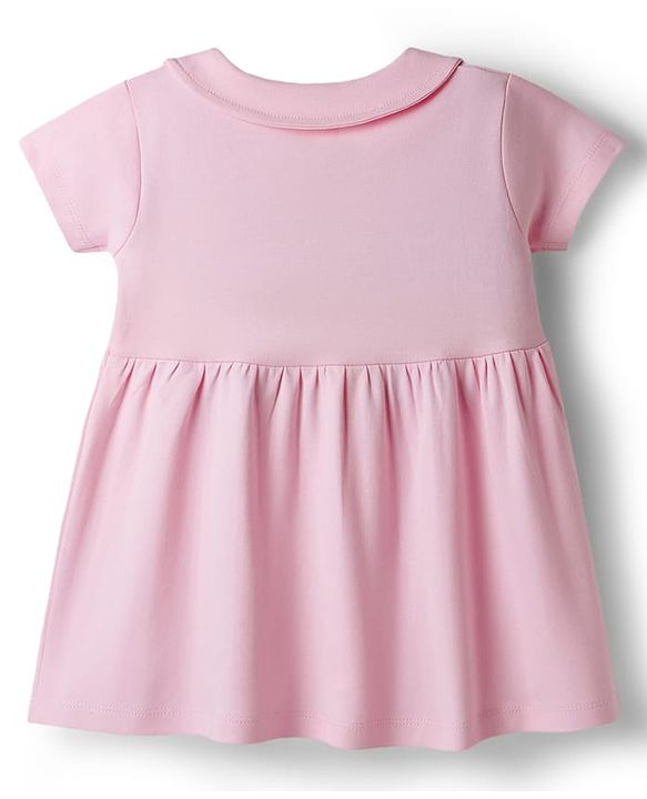 Babyhug Cotton Knit Half Sleeves Front Open Peter Pan Collared Frock with Bloomer & Bunny Print -Lavender