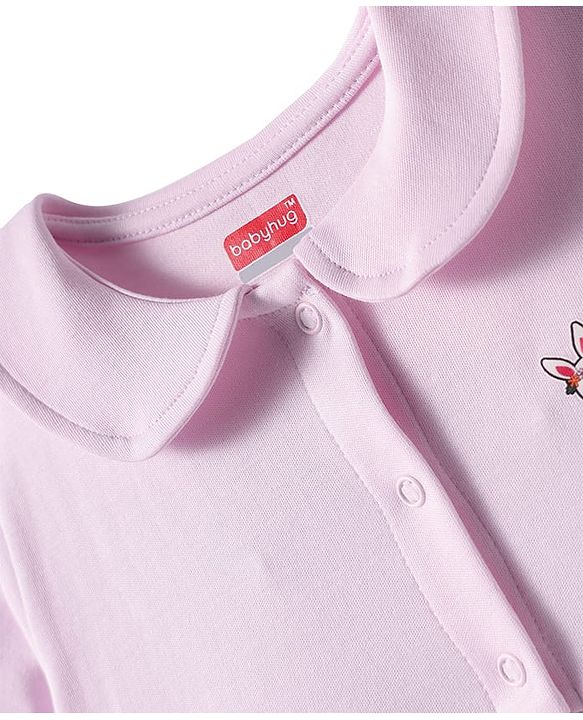 Babyhug Cotton Knit Half Sleeves Front Open Peter Pan Collared Frock with Bloomer & Bunny Print -Lavender