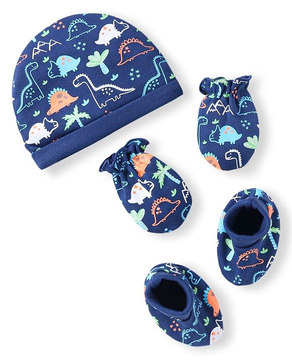 Babyhug 100% Cotton Knit Cap with Floral Print and Bow - Purple main image 1