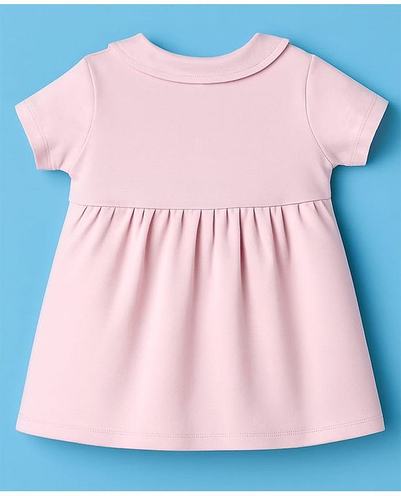 Babyhug Cotton Knit Half Sleeves Frock with Bloomer & Butterfly Graphic - Pink