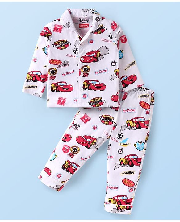 Babyhug Cotton Single Jersey Knit Full Sleeves Night Suit Car Print - Blue main image 1
