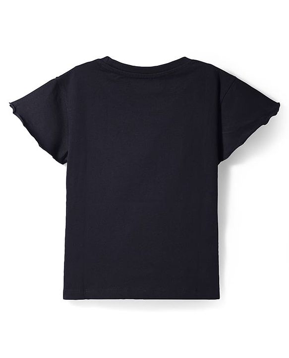 Pine Kids Cotton Knit Half Sleeves T-Shirt With Love Happy Time Foil Text Print - Black