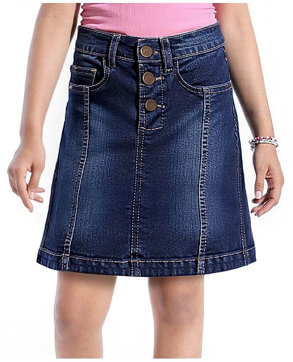Pine Kids Above Knee Length Washed Denim Skorts - Navy Blue