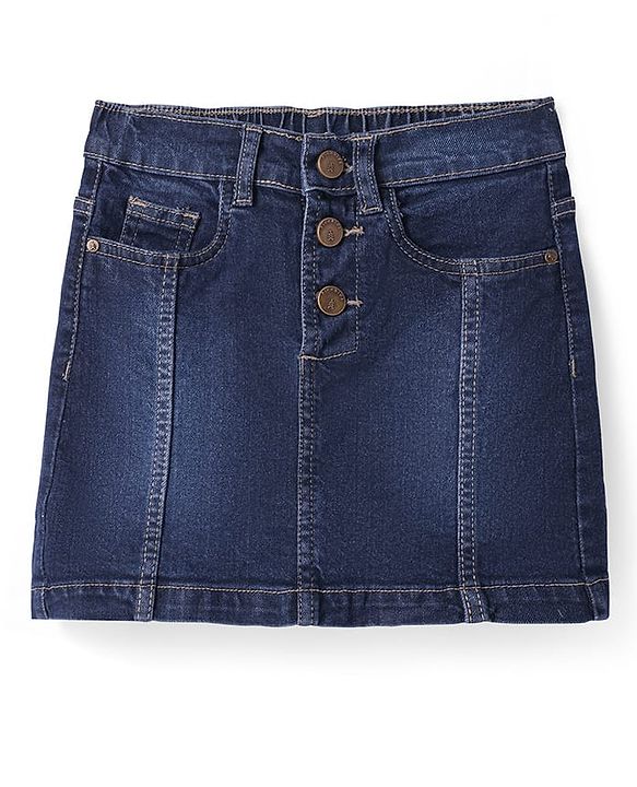 Pine Kids Above Knee Length Washed Denim Skorts - Navy Blue