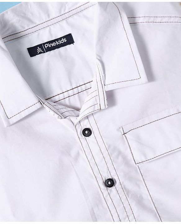 Pine Kids Cotton Woven Half Sleeves Solid Color Shirt - White